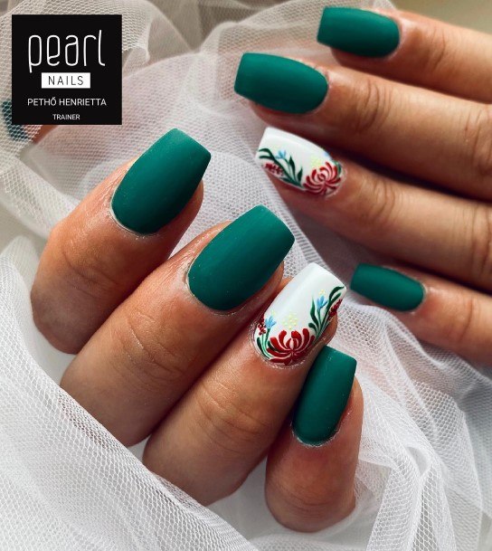 Distinctive Female Matte Green Nail Designs