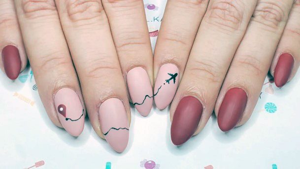 Distinctive Female Matte Maroon Nail Designs