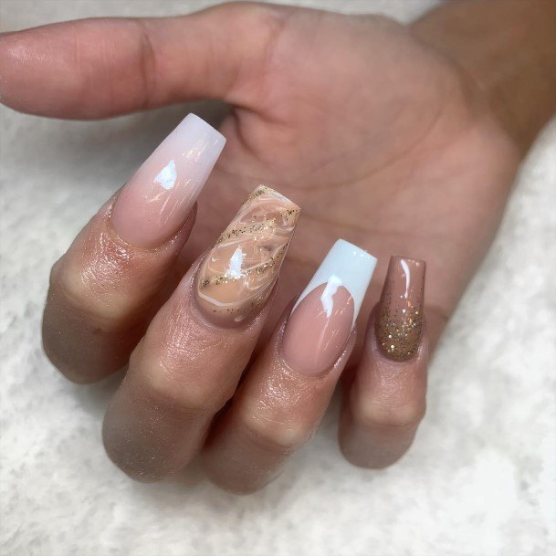 Distinctive Female Nude Marble Nail Designs