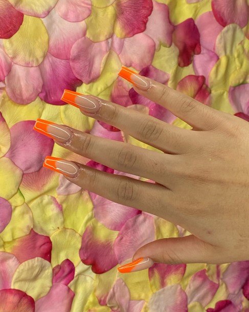 Distinctive Female Orange French Tip Nail Designs