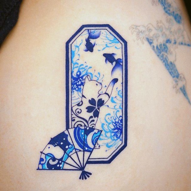 Distinctive Female Oriental Plate Porcelain Tattoo Designs