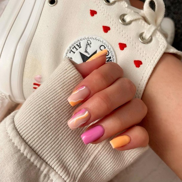 Distinctive Female Peach And Pink Nail Designs