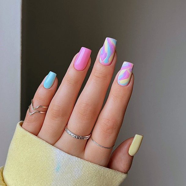 Distinctive Female Pink And Blue Nail Designs