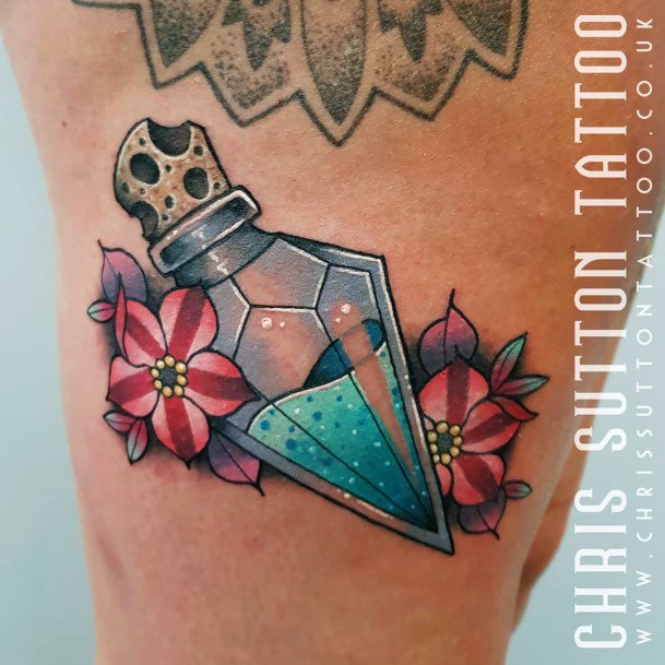 Distinctive Female Poison Bottle Tattoo Designs