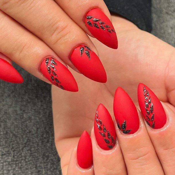 Distinctive Female Red And Black Matte Nail Designs