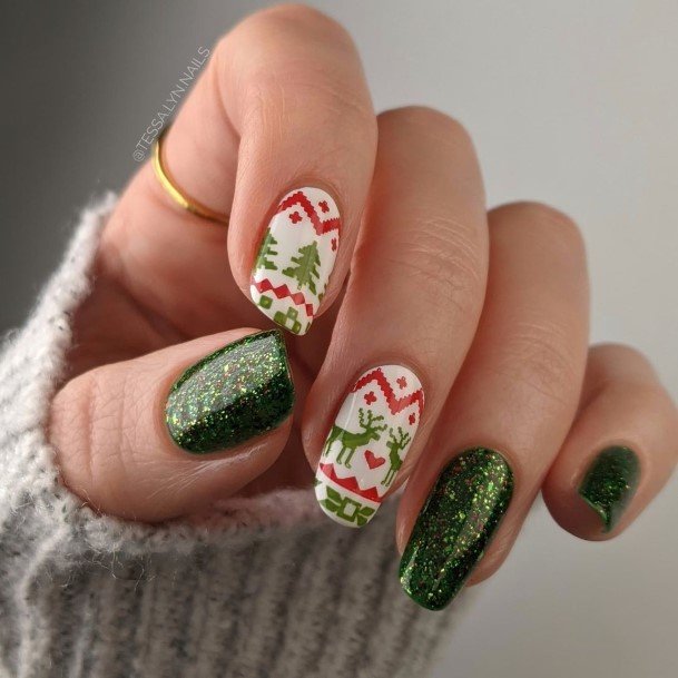 Distinctive Female Red And Green Nail Designs