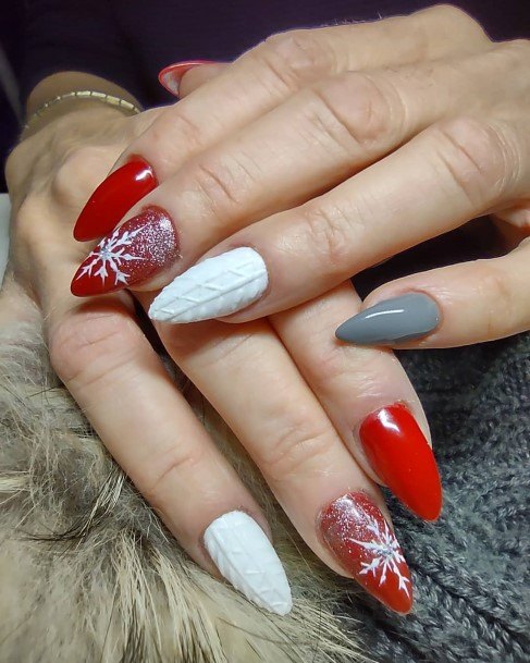 Distinctive Female Red And Grey Nail Designs