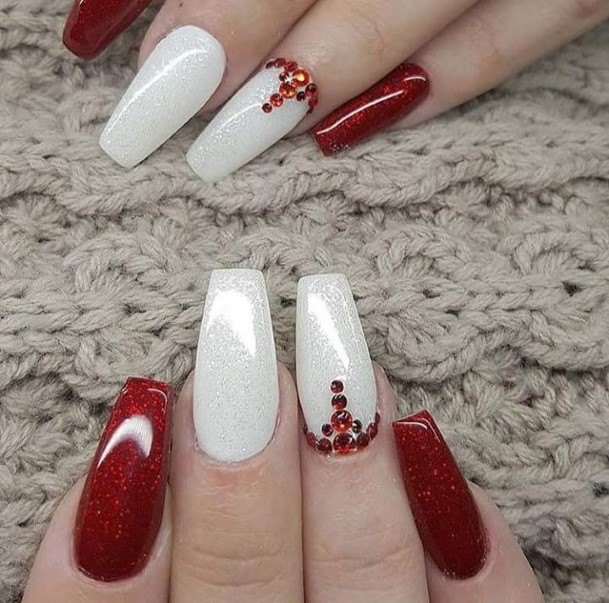 Distinctive Female Red And White Nail Designs