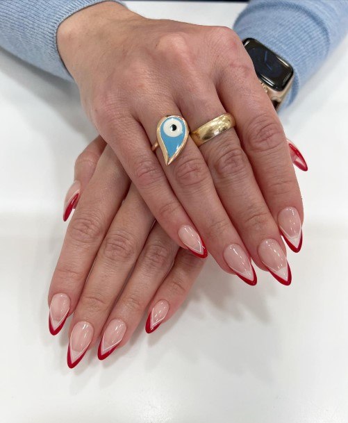Distinctive Female Red French Tip Nail Designs