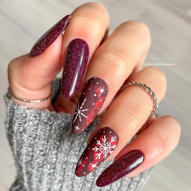 Distinctive Female Red Glitter Nail Designs