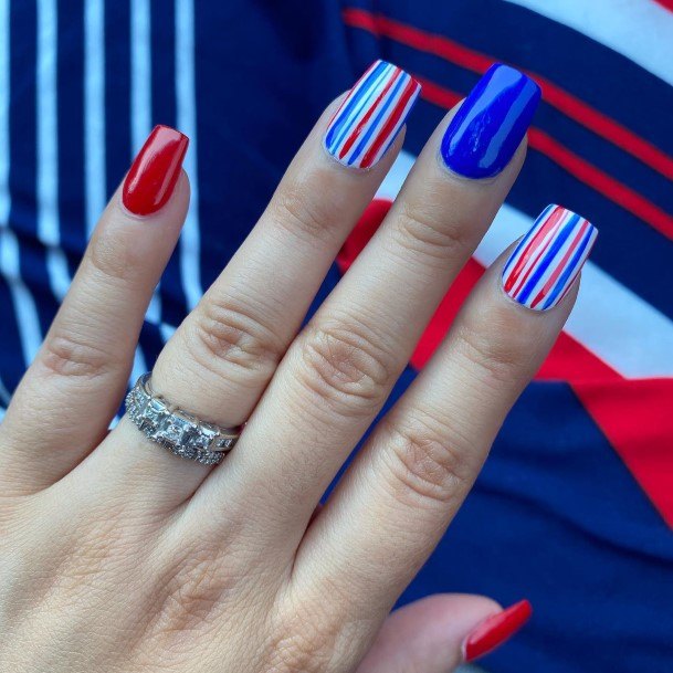 Distinctive Female Red White And Blue Nail Designs