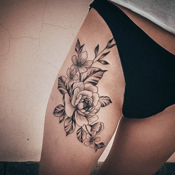 Distinctive Female Rose Thigh Tattoo Designs