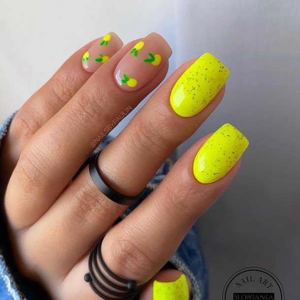 Distinctive Female Short Yellow Nail Designs