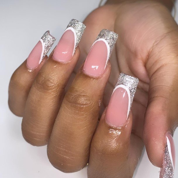 Distinctive Female Silver French Tip Nail Designs