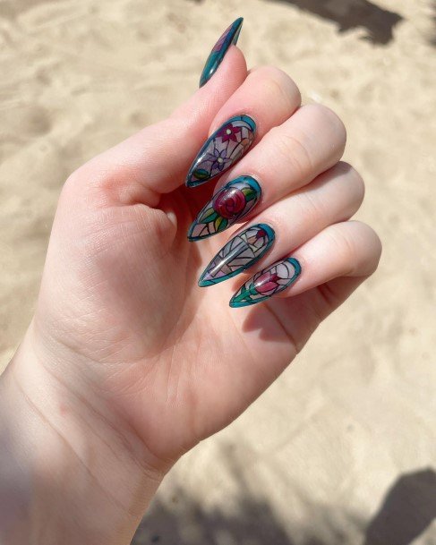 Distinctive Female Stained Glass Nail Designs