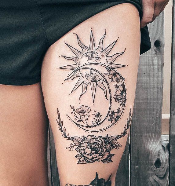 Distinctive Female Sun And Moon Tattoo Designs