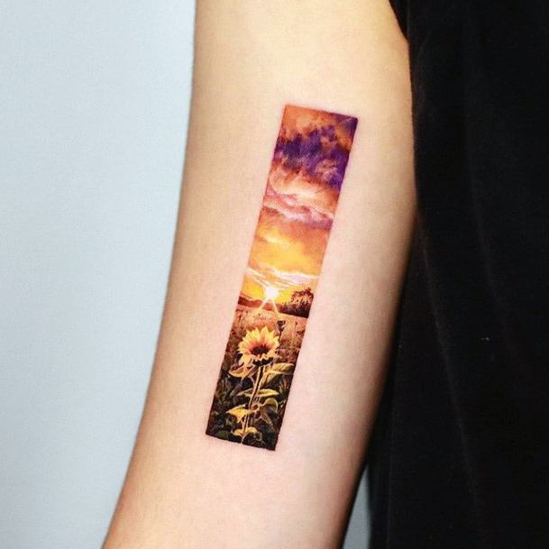 Distinctive Female Sunset Sunrise Tattoo Designs