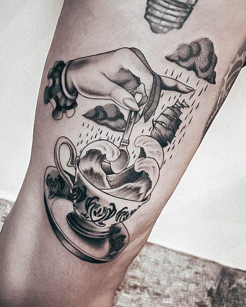 Distinctive Female Tea Cup Tattoo Designs