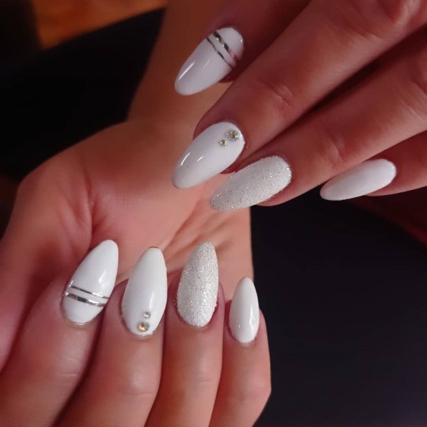 Distinctive Female White And Silver Nail Designs