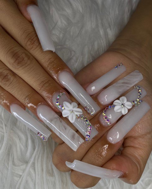 Distinctive Female White Square Nail Designs