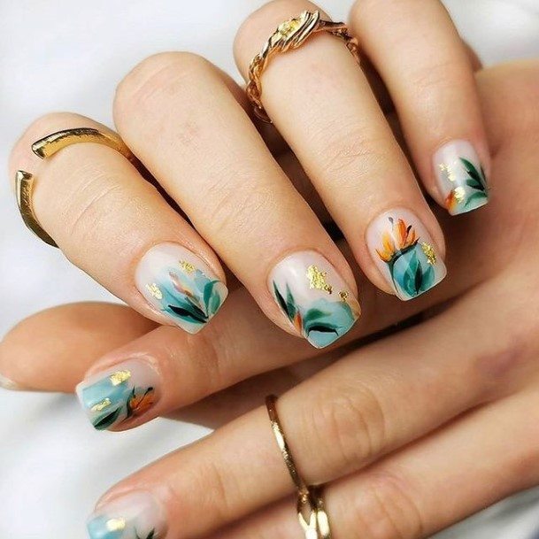 Distinctive Female White With Flowers Nail Designs