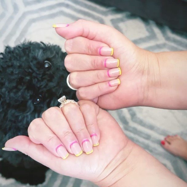 Distinctive Female Yellow And Pink Nail Designs