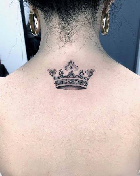 Distinguished Crown Tattoo Womens Back