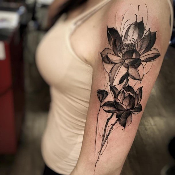 Divine Black Petalled Flower Tattoo Womens Arms