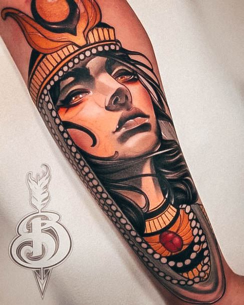 Divine Females Egyptian Tattoo Forearm Neo Traditional Portrait