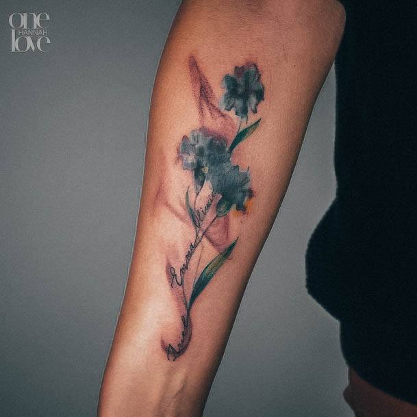 Divine Females Name Tattoo Watercolor Forearm