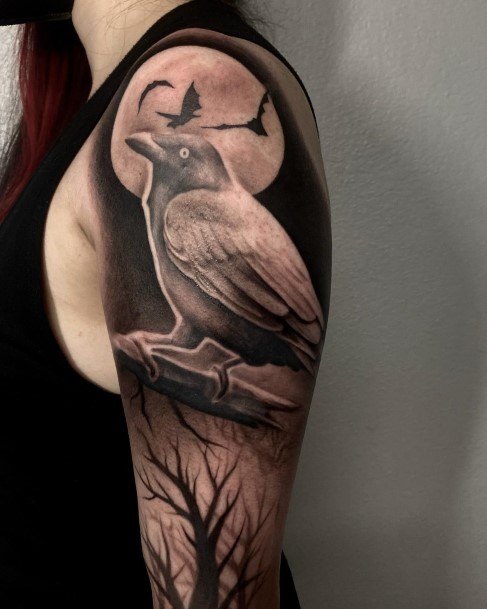 Divine Females Raven Tattoo Half Sleeve 3d Realistic