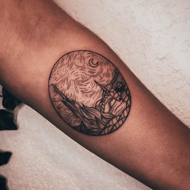 starry night black and white tattoo