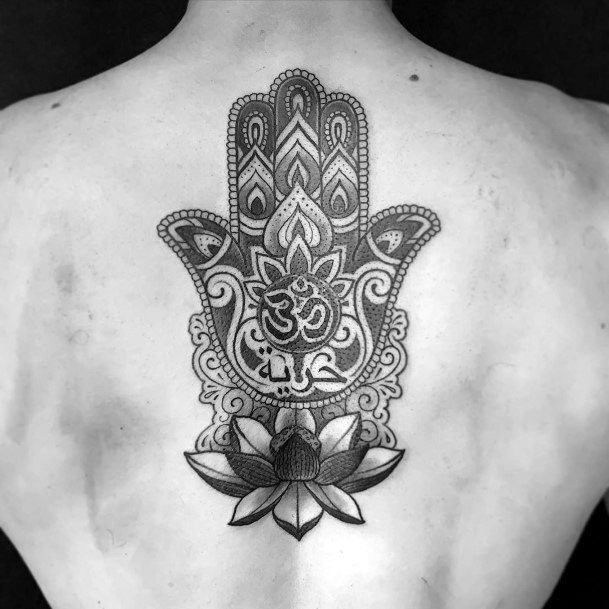 Divine Hand Lotus Flower Tattoo Womens Back