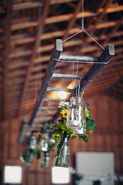 Diy Decor Hanging Mason Jar Flower Vases From Ladder Country Wedding Ideas