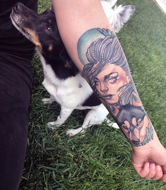 Dog And Lady Tattoo For Women