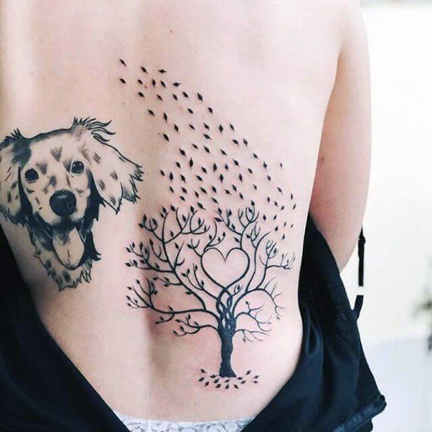 Dog And Tree Tattoo Womens Back