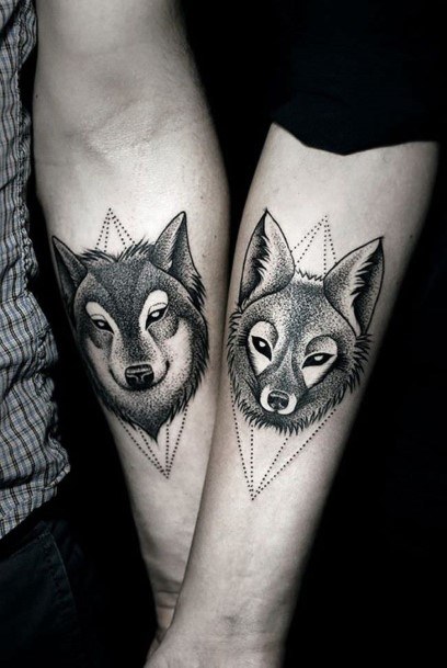 Dog Vixen Couple Tattoo Forearms