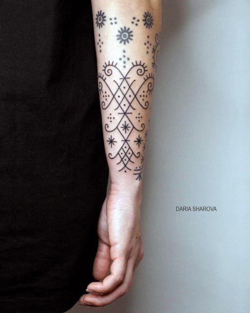 Dots And Lines Indian Tribal Tattoo Womens Arms