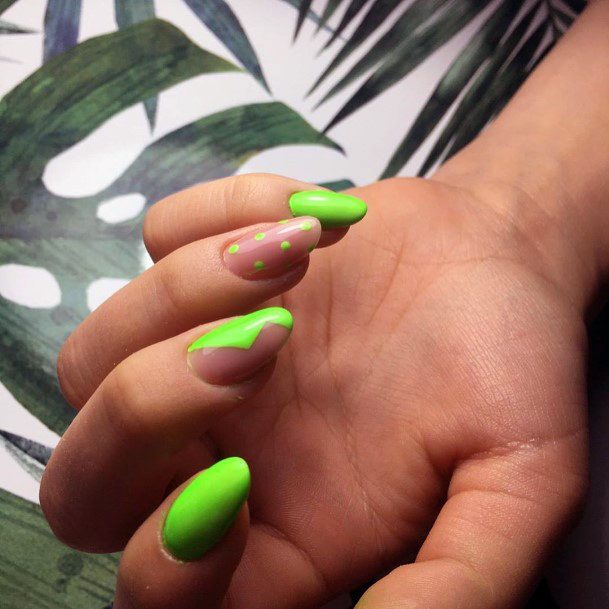 Dotted And Jaw Design Neon Green Nails