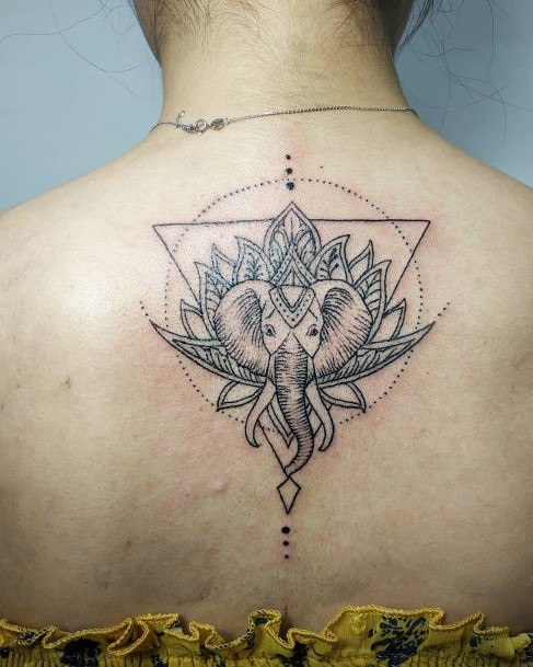 Dotted Art And Elephant Tattoo Womens Back