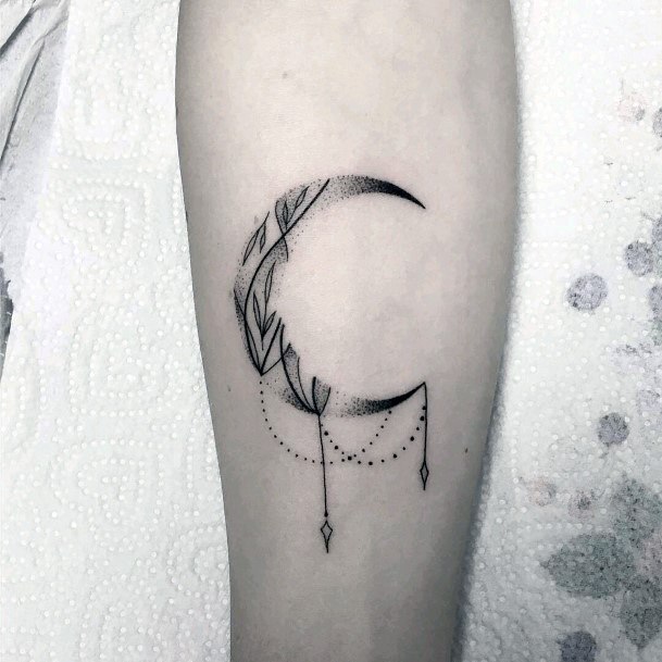 Dotted Art Half Moon Dream Catcher Tattoo Womens Legs