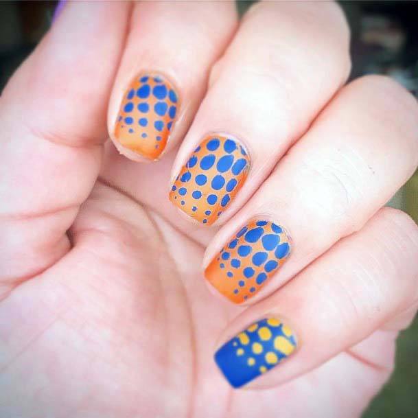 Dotted Blue And Orange Nails Matte For Women