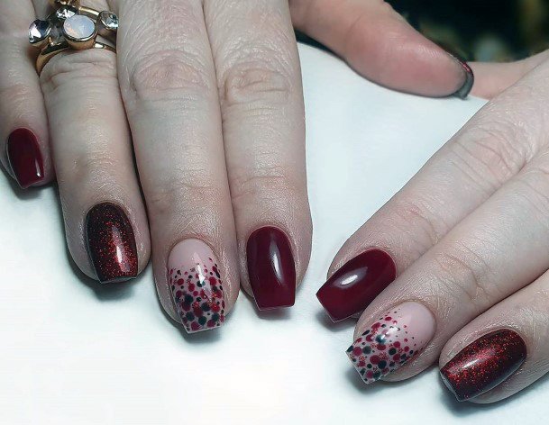 Dotted Maroon Red Nail Colour