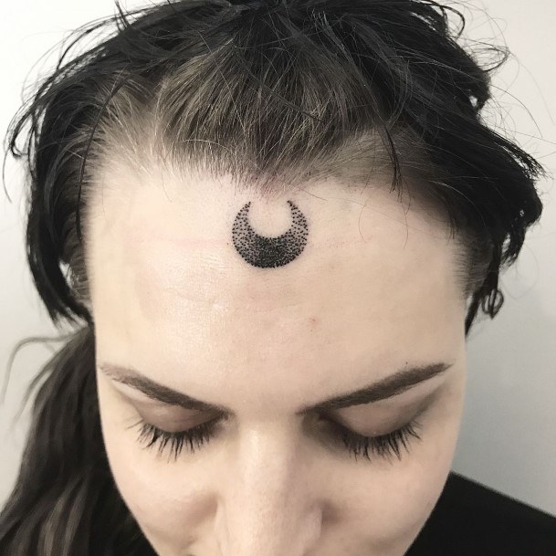 Dotted Moon Tattoo Womens Face