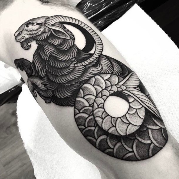 Dotwork Shaded Arm Tattoo Inspiration Capricorn For Women