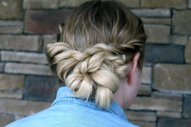 Double Dutch Twists Into Tie Bun At Base Of Head