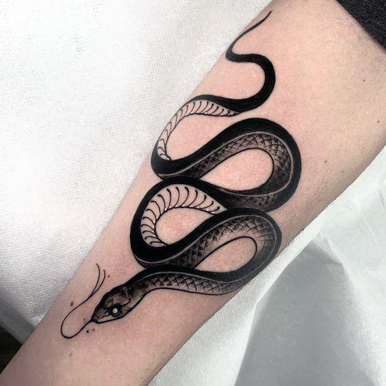 Double Shaded Grey Black Snake Tattoo For Women
