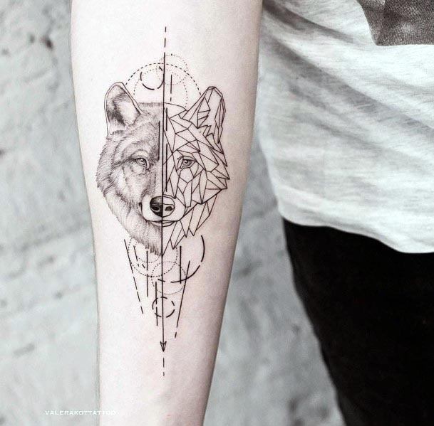 Double Toned Wolf Tattoo Womens Forearms