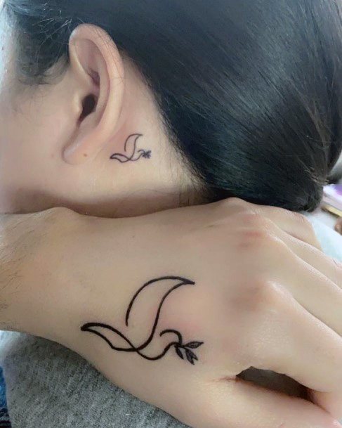 Dove Caricature Tattoo Womens Hands Peace