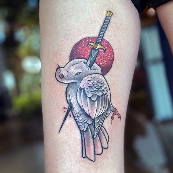 Dove With Sword Tattoo Blood Art Women